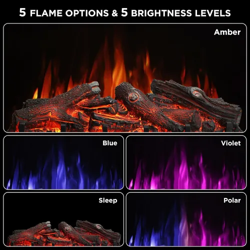 Vista 2 de TURBRO Eternal Flame - Calentador eléctrico de cuarzo infrarrojo WiFi de 26 pulgadas con sonido crujiente, troncos de madera de limón realistas