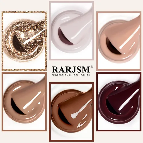 Vista 5 de RARJSM Juego de 6 esmaltes de uñas de gel, color marrón, café, vino, borgoña, nude, morado, rosa, champán, dorado, purpurina, para invierno, secado