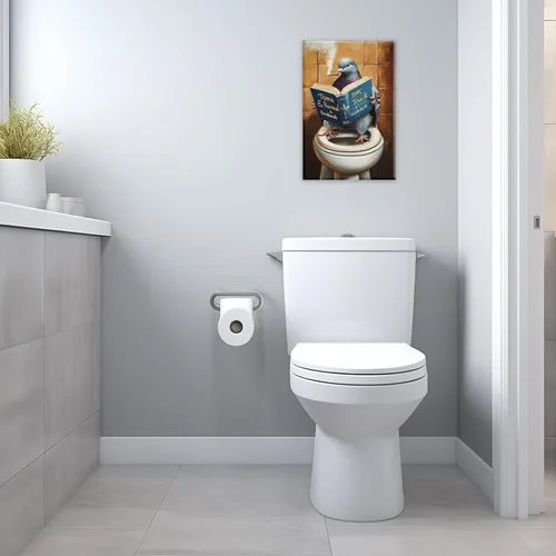Vista 15 de GLOKAKA Lienzo decorativo para baño, diseño divertido de alpaca sentado en el inodoro, leyendo periódico, arte de pared, humor, granja, animal, arte