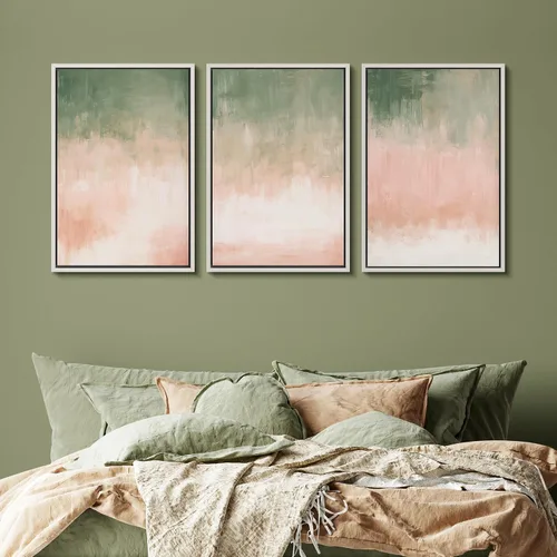 Vista 396 de SIGNFORD - Set de obras de arte en lienzo enmarcado para pared, ilustraciones abstractas de neblina del desierto en tonos neutros beige y marrón