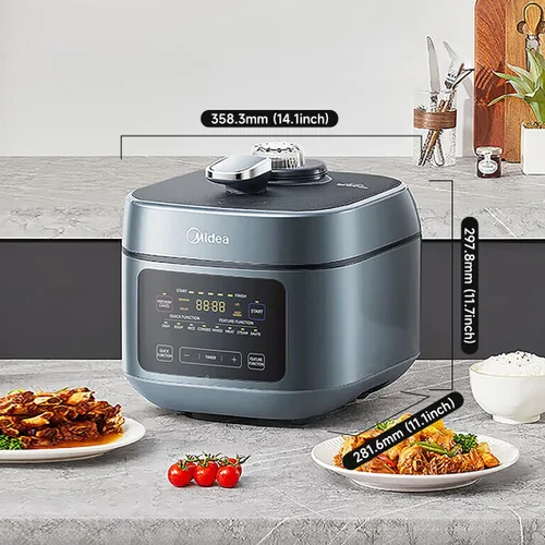 Vista 7 de Midea Olla a presión eléctrica 8 en 1 con ollas dobles, olla de cocción lenta programable multifuncional, olla arrocera, vaporera, sartén