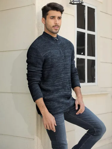 Vista 3 de Men's Quarter-Zip Sweater Autumn Winter Thicken Knitted Pullover Polo Sweaters