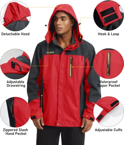 Vista 6 de MAGCOMSEN Men's Hooded Windproof Water Resistant Rain Jacket Windbreaker 5 Pockets for Hiking,Fishing,Runing