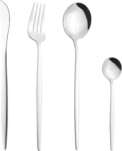 Vista 9 de Juego de cubiertos Cuchillo de cena Postre Tenedor Cuchara Juego de vajilla de acero inoxidable Vajilla de cocina 4 piezas Negro