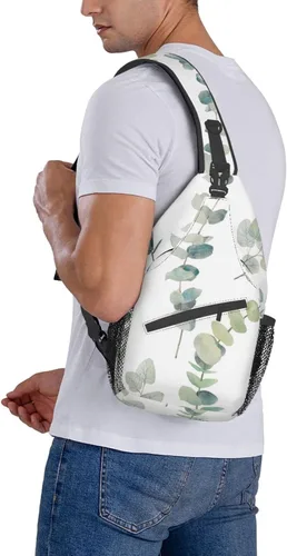 Vista 9 de Mochila tipo bandolera con diseño de ojos malvados, bolsa ligera de hombro cruzado para mujeres y hombres, mochila casual para exteriores, Hojas