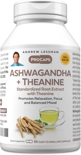 Vista 10 de ANDREW LESSMAN Ashwagandha + teanina 30 cápsulas – Extracto estandarizado de alta calidad. Promueve la relajación, la concentración y el estado