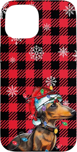 Vista 6 de iPhone 16 Dachshund Christmas Phone Case Red Plaid Pattern Christmas Lights Case