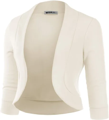 Vista 2 de DOUBLJU Bolero - Chaqueta corta con frente abierto, manga 34, básica, para negocios, casual, para mujer, talla grande