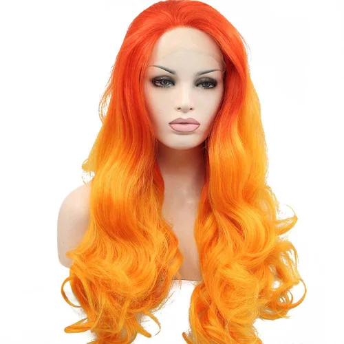 Vista 16 de 1001 #Color sintético rubio blanco encaje frente pelucas para mujeres pelo rubio platino largo cuerpo onda peluca resistente al calor fibra larga