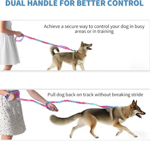 Vista 6 de Correa de perro manos libres para perros medianos y grandes, correa de perro manos libres con bolsa de cremallera, adecuada para correr, trotar