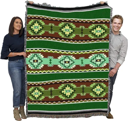 Vista 14 de Pure Country Weavers Rimrock Dusk Blanket XL – Inspirado en los nativos americanos del suroeste – Manta de regalo tejida de algodón – Fabricado