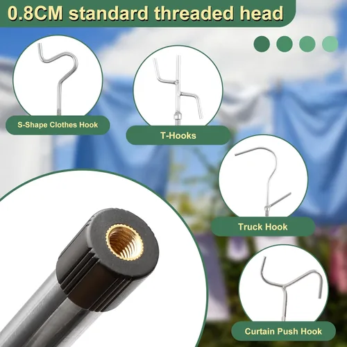 Vista 6 de Percha de armario resistente que llega al poste, poste telescópico en S de 36 a 65 pulgadas para plantas, tubo de acero inoxidable, resistente