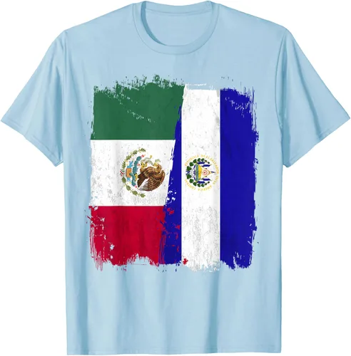 Vista 83 de Camiseta con la bandera mexicana de El Salvador con la mitad de la bandera mexicana de El Salvador
