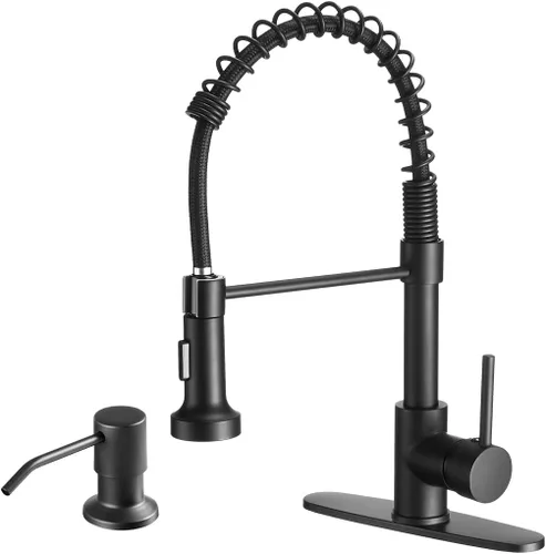 Vista 13 de Grifos de cocina con rociador de latón sólido con níquel de cepillado industrial, de una sola manija, grifo para granja, campamento, lavandería.