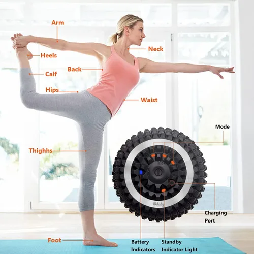 Vista 5 de Pelota de masaje vibratoria, rodillo de masaje de yoga de alta intensidad de 4 velocidades, alivia la tensión muscular, bolas de masaje de presión