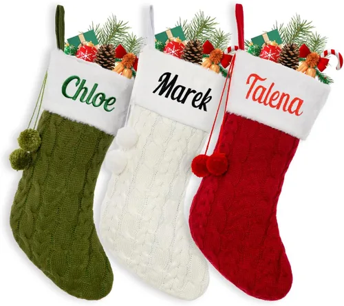 Vista 17 de Calcetín de Navidad Personalizado Grande Tejido Personalizado Bordado con Nombre Calcetín de Navidad para Familia Niños Mascotas Decoración