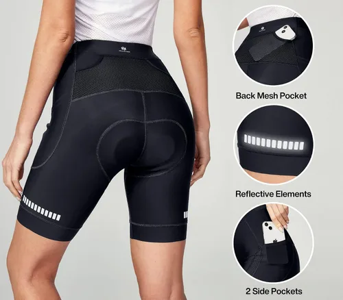 Vista 4 de Heathyoga Pantalones cortos de ciclismo acolchados 4D para mujer, con bolsillos, acolchados, pantalones cortos de ciclismo para mujer