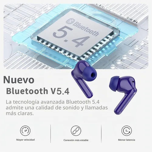 Vista 2 de Auriculares inalámbricos, Bluetooth 5.4 con graves profundos estéreo de alta fidelidad, 4 ENC con cancelación de ruido, auriculares inalámbricos