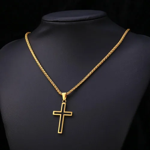 Vista 2 de U7 Simple Cross Necklace for Men Women, Stainless Steel Silver Black Gold Latin Cross Pendant Necklaces, Custom Engravable, Length 22-24 Inches