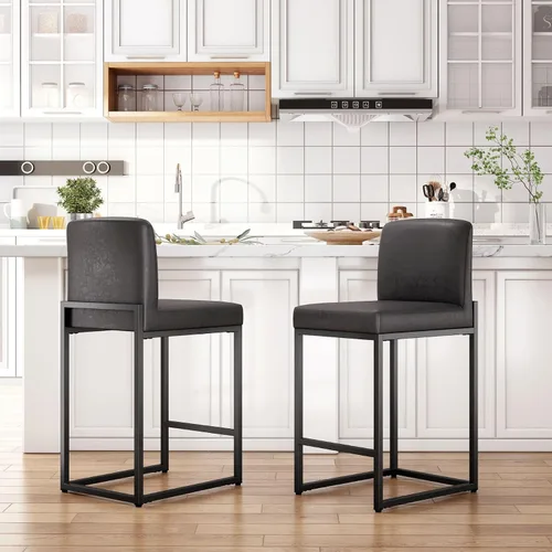 Vista 10 de Sophia & William Taburete de bar negro, altura de mostrador de 24 pulgadas con respaldo, sillas de bar modernas de piel sintética para cocina, 1