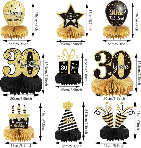 Vista 2 de 9 piezas de decoración de cumpleaños número 30 para centros de mesa de cumpleaños 30 para decoración de mesas, decoraciones de alegría a 30 años