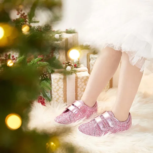 Vista 4 de Felix & Flora Zapatos deportivos para correr para niñas y niños pequeños, zapatos deportivos de princesa casuales con purpurina.