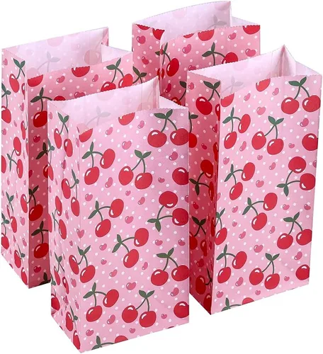 Vista 2 de ysmile Bolsa de regalo de fiesta, bolsa de papel para regalo, bolsa de regalo de cereza para niña, cumpleaños, celebración de niños, 24