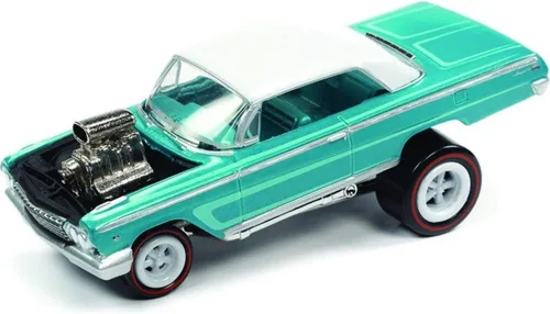 Vista 2 de Johnny Lightning 1962 Chevrolet Impala Coupe (Zinger) Metallic Teal w/Pearl Whi