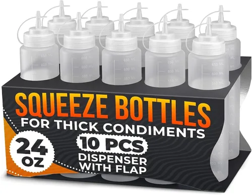 Vista 18 de Paquete de 3 botellas de plástico para condimentos de 8 onzas, botellas recargables para chorros con punta estrecha, resistentes a fugas, ideales