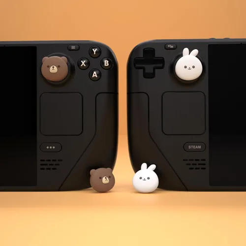 Vista 7 de PlayVital Thumb Grip Caps for Steam Deck LCD, Silicone Thumbsticks Grips Joystick Caps for Steam Deck OLED - Chubby Bear & Smiley Bunny