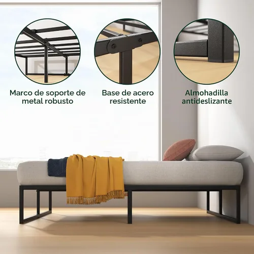 Vista 5 de Zinus Lorelei - Marco de cama de plataforma de metal de 14 pulgadas, soporte de listones de acero, no necesita somier, embalaje ecológico
