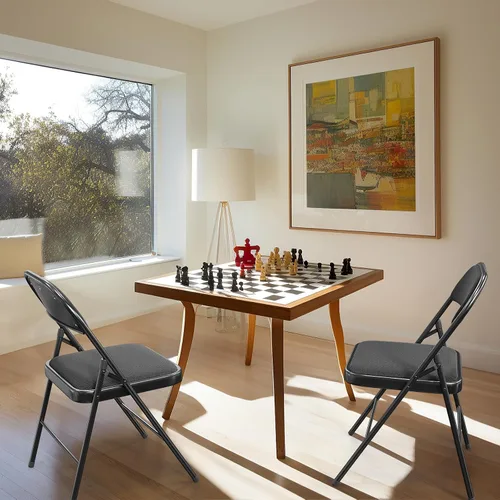 Vista 7 de VINGLI Paquete de 4 sillas plegables con asientos acolchados, marco de metal con asiento y respaldo de tela, capacidad de 350 libras, color negro