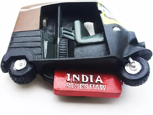 Vista 2 de India 3D Tuktuk imán de nevera recuerdo turístico etiqueta engomada del viaje, imán del refrigerador de la India, colección de decoración del hogar