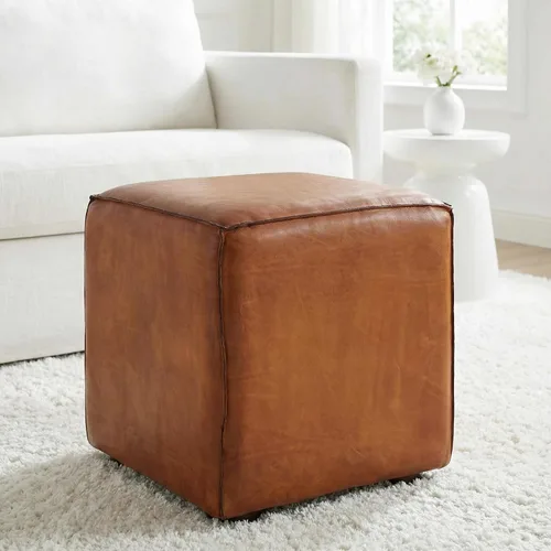 Vista 2 de Bare Decor Sands - Cubo otomano de piel auténtica, color marrón