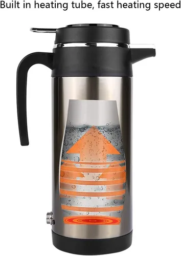 Vista 4 de Calentador de agua para automóvil de 12 V, calentador de taza de viaje de calentamiento rápido, acero inoxidable, eléctrico, 40.6 fl oz