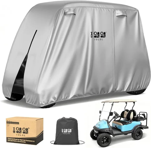 Vista 12 de 10L0L Funda para carrito de golf de 4 pasajeros se adapta a EZGO, Club Car, Yamaha, 400D, impermeable, resistente al viento, resistente al sol