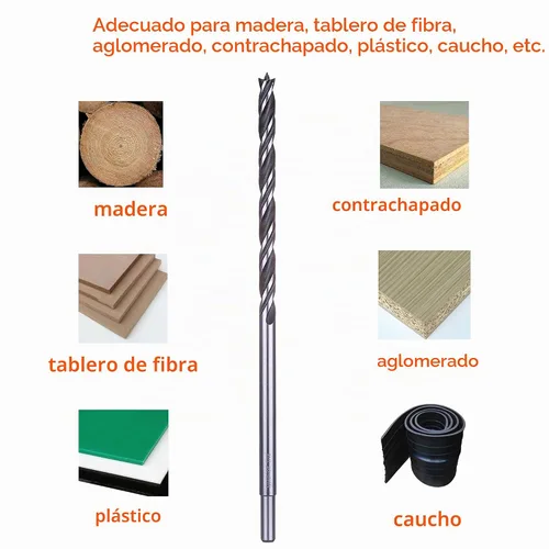 Vista 4 de NordWolf Juego de brocas de 7 piezas de 30 cm extra largas con punta Brad para madera, diseño de doble filo y doble hélice para cortar madera, PVC