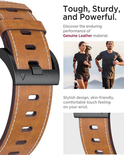 Vista 4 de Miimall Leather Band for Samsung Galaxy Watch Ultra 2 2026/1 47mm, Premium Full Grain Leather Strap with Metal Connector Rugged Elegant Replacement