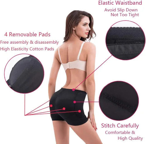 Vista 6 de Levantador de glúteos y caderas para mujer 4 almohadillas extraíbles para glúteos ropa interior acolchada sin costuras