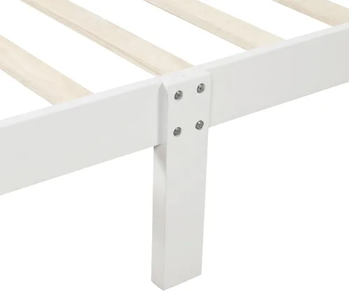 Vista 7 de Merax Base de cama de plataforma de madera, base de cama individual, base de colchón con cabecero, estribo, soporte de listones de madera