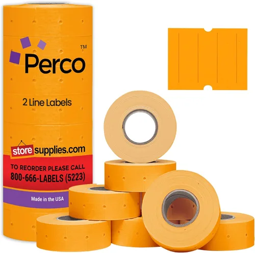 Vista 29 de Perco Etiquetas azules de 2 líneas, 6,000 etiquetas de precio en blanco y fecha para pistolas Perco de 2 líneas de precio y fecha, 8 rollos, 1