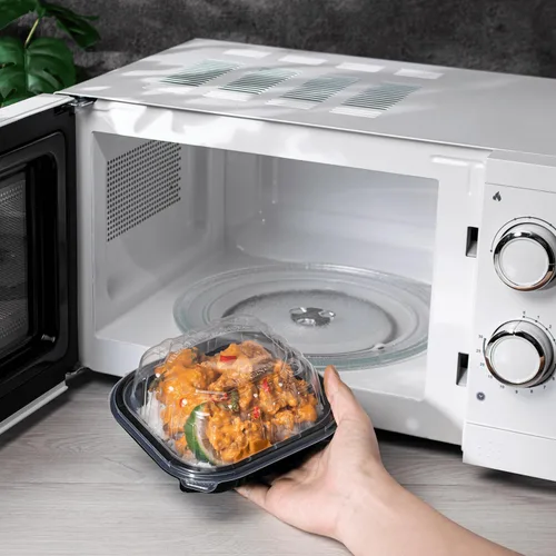 Vista 7 de Karat Contenedor con Bisagras de PP Premium [300 ct], Contenedores de Comida para Llevar - Caja (6"x6", 1 compartimento)