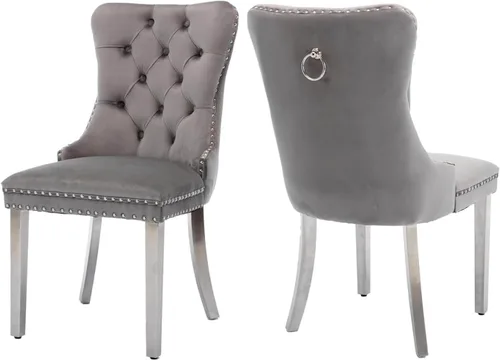Vista 34 de Juego de 2 sillas de comedor de terciopelo beige, sillas de comedor tapizadas beige01