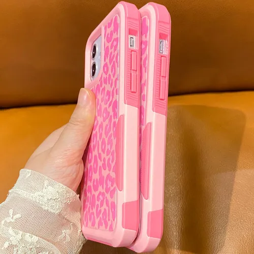 Vista 4 de Funda para iPhone 11 con Estampado de Leopardo Guepardo Rosa, Resistente de Servicio Pesado Robusto Protección Completa del Cuerpo Resistente a