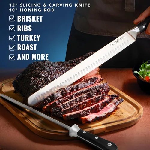 Vista 4 de Cutluxe Juego de Cuchillos para Barbacoa – Cuchillo de pechuga de 12" y varilla de afilado de 10", juego de cuchillos de carnicero para cortar carne