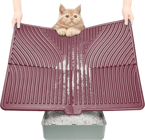 Vista 11 de UPSKY Tapete de arena para gatos, tapete grande para atrapar arena para gatitos, suave para patas de gatito, tapete para caja de arena mantiene