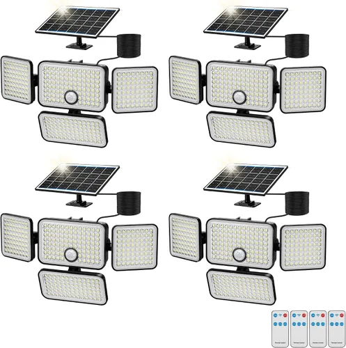 Vista 10 de 1 reflector solar de 3000 lm para exteriores con panel solar mejorado, 4 luces con sensor de movimiento de cabeza, luz de inundación con cable