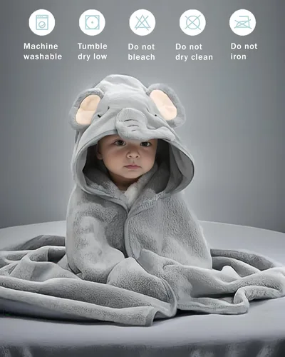 Vista 5 de btsoprz Toallas de baño con capucha de elefante gris para niños pequeños, regalos de ducha de animales de dibujos animados, absorbente y suave, 32 x