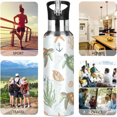 Vista 5 de Watercolor Sea Turtles Stainless Steel Water Bottle 20 Oz Leakproof Water Bottles, BPA-Free Sport Water Bottle Insulated