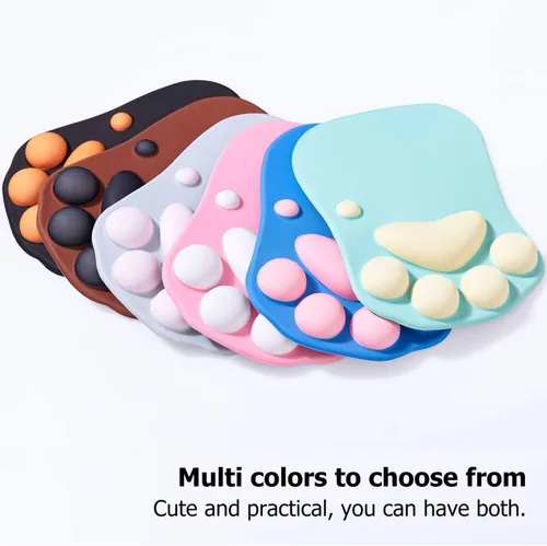 Vista 6 de Alfombrilla de mouse ergonómica con diseño de pata de gato, con soporte para muñeca, gel de silicona, diseño lindo y kawaii, azul y rosa, hogar